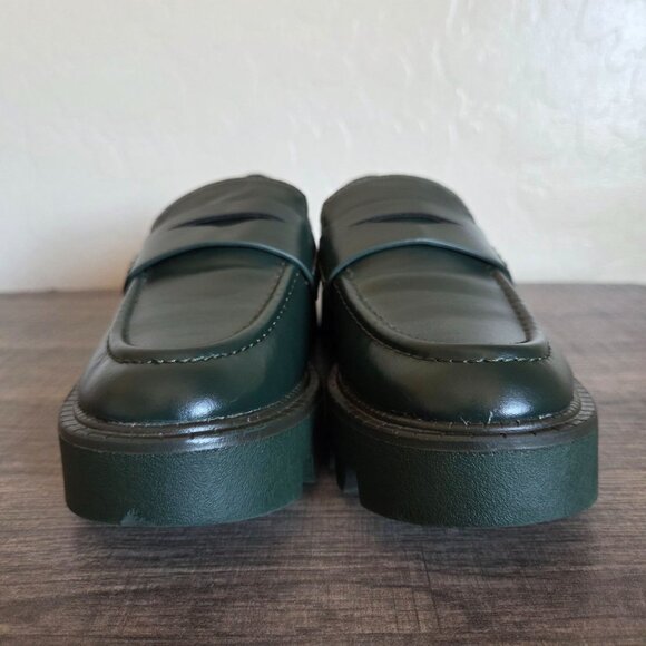 Zara Chunky Platform Loafer Shoes Dark Green Women's 6.5 EU 37 Academia Preppy - Picture 2 of 11